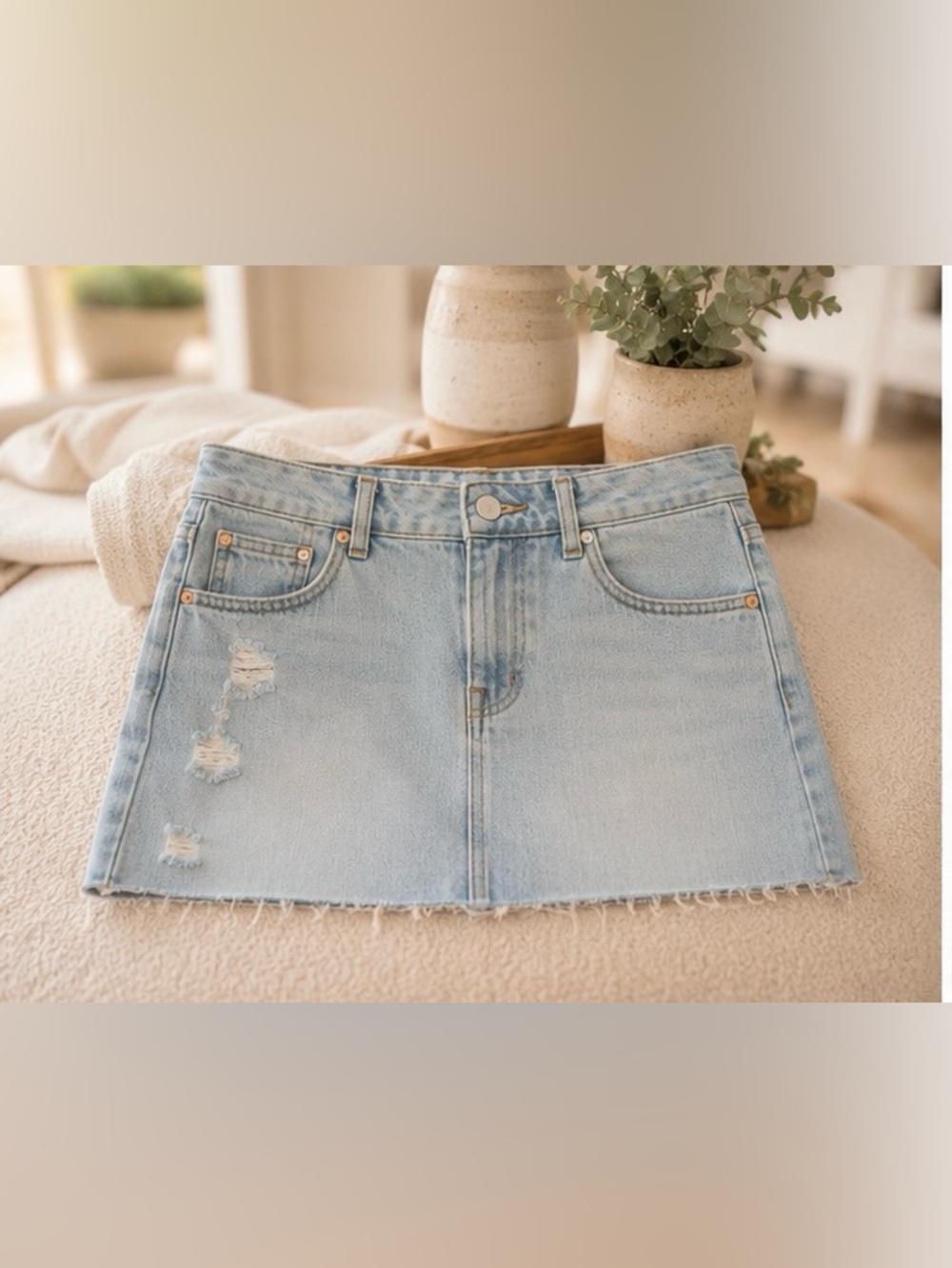 Light Wash Denim Mini Skirt - Classic Casual